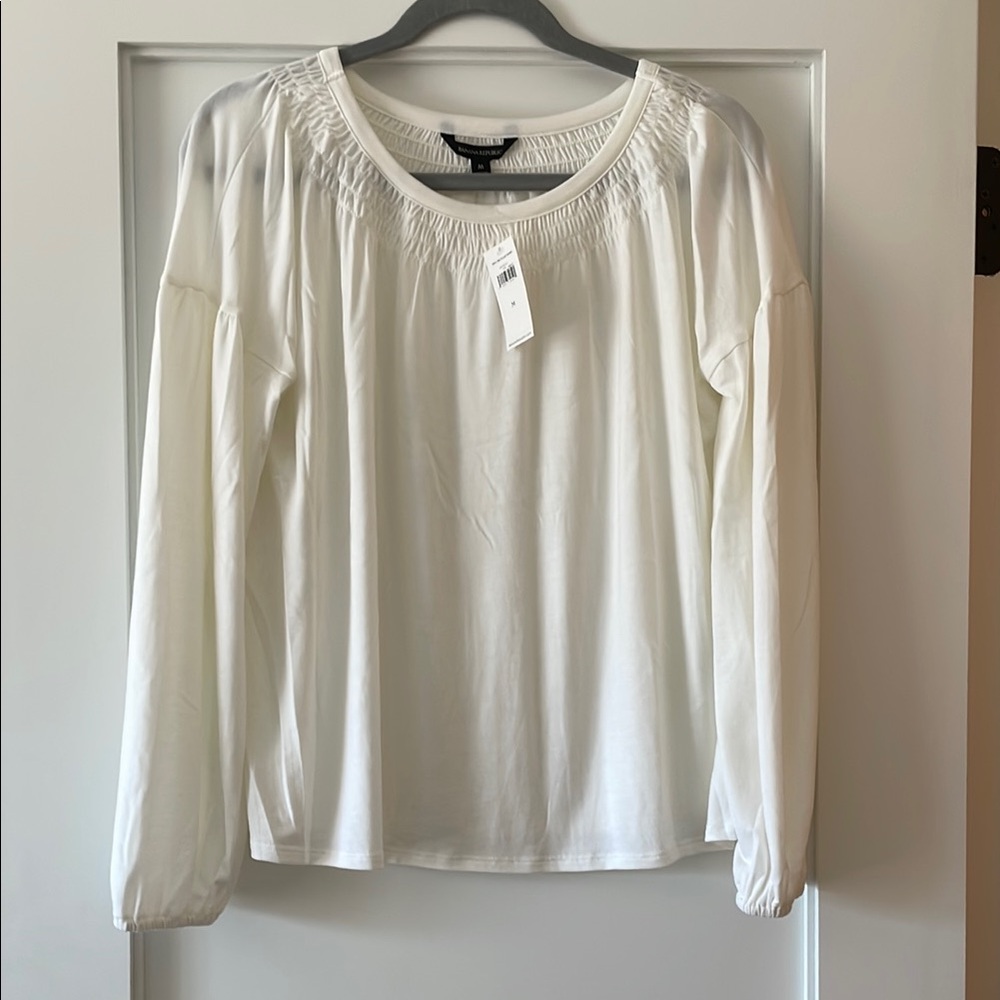 Cream Smocked Long Sleeve Blouse